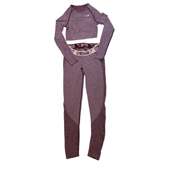 GYMSHARK Flex Long Sleeve Crop Top/Legging Set Bundle Dark Ruby Purple Women's M - Picture 2 of 16